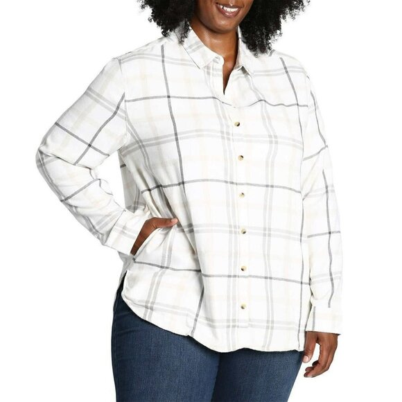 NWT Jachs Girlfriend Women's' Super Soft Flannel Side Pockets Button Front Shirt - Picture 4 of 5
